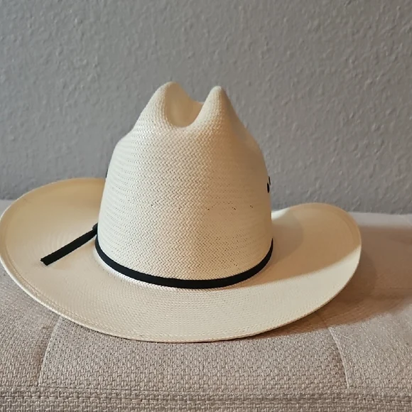 Women's Cream Straw Cowboy Hat with Black Hatband - Picture 2 of 10